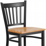 Black Vertical Back Metal Restaurant Barstool - Natural Wood Seat