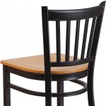 Black Vertical Back Metal Restaurant Barstool - Natural Wood Seat