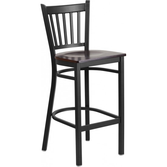 Black Vertical Back Metal Restaurant Barstool - Walnut Wood Seat