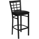 Black Window Back Metal Restaurant Barstool - Black Vinyl Seat