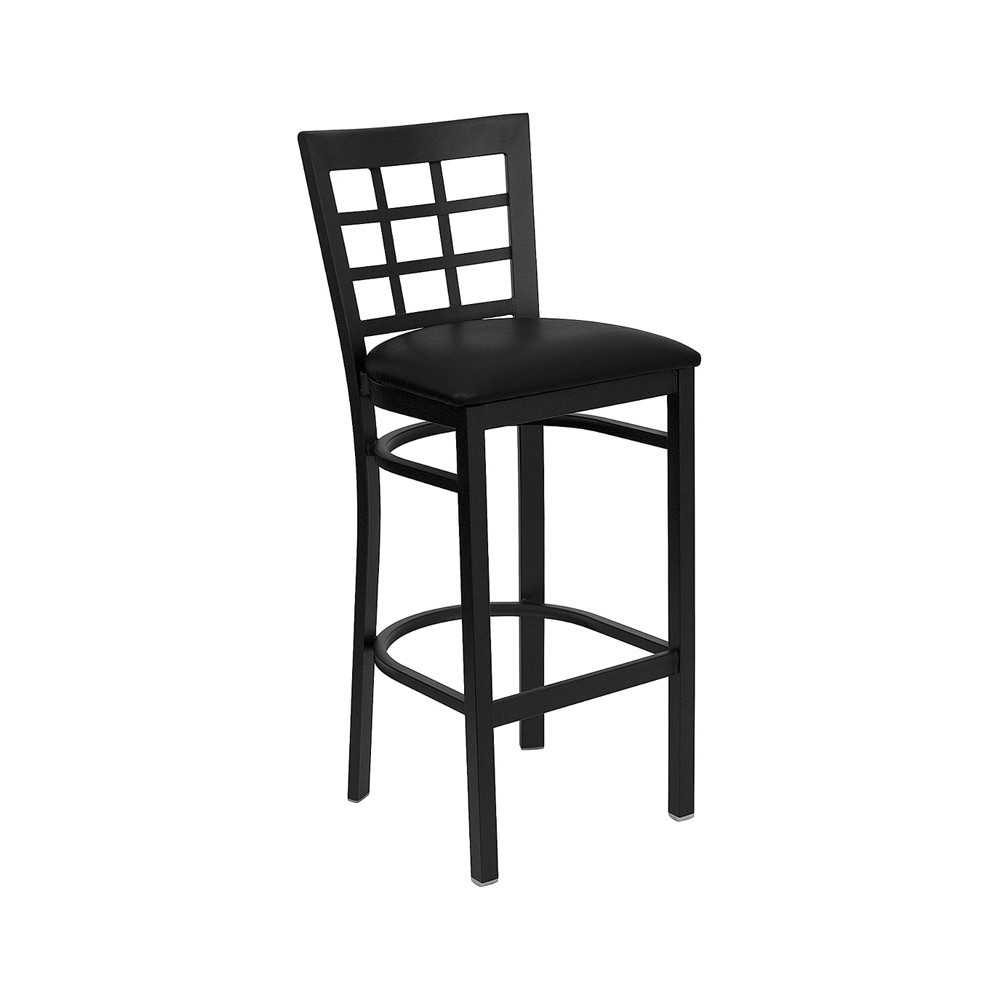 Black Window Back Metal Restaurant Barstool - Black Vinyl Seat