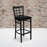 Black Window Back Metal Restaurant Barstool - Black Vinyl Seat