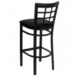 Black Window Back Metal Restaurant Barstool - Black Vinyl Seat