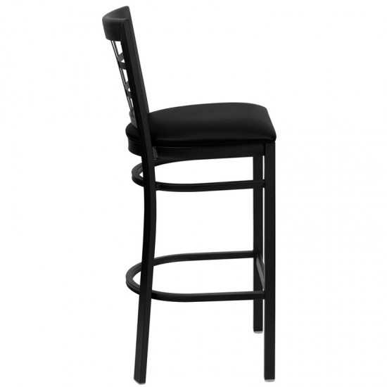 Black Window Back Metal Restaurant Barstool - Black Vinyl Seat