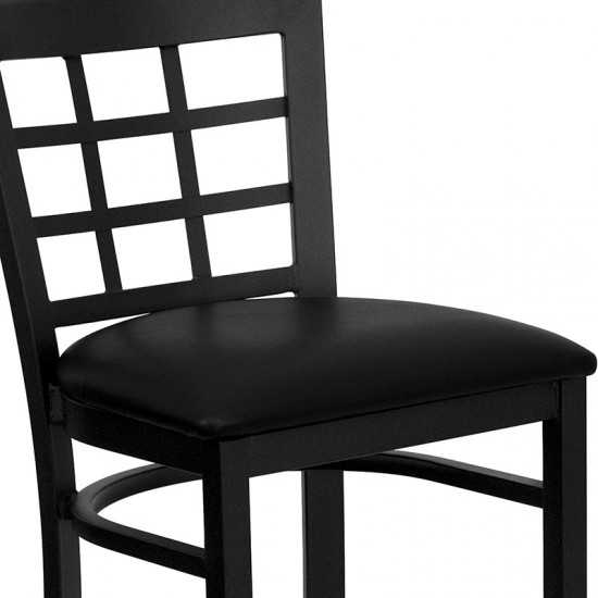 Black Window Back Metal Restaurant Barstool - Black Vinyl Seat