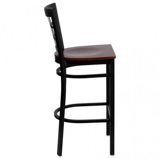 Black Window Back Metal Restaurant Barstool - Mahogany Wood Seat