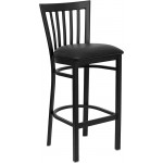 Black School House Back Metal Restaurant Barstool - Black Vinyl Seat