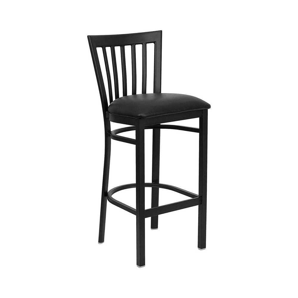 Black School House Back Metal Restaurant Barstool - Black Vinyl Seat