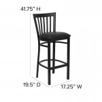 Black School House Back Metal Restaurant Barstool - Black Vinyl Seat