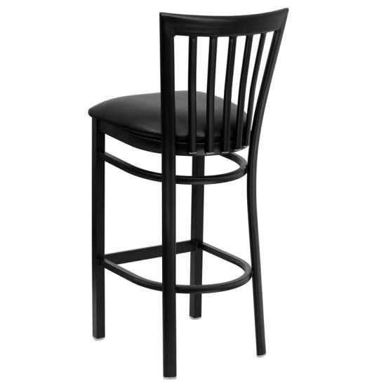 Black School House Back Metal Restaurant Barstool - Black Vinyl Seat