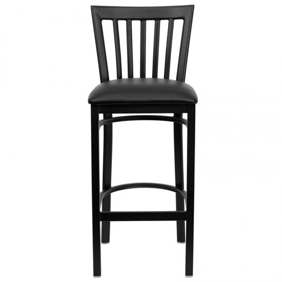 Black School House Back Metal Restaurant Barstool - Black Vinyl Seat