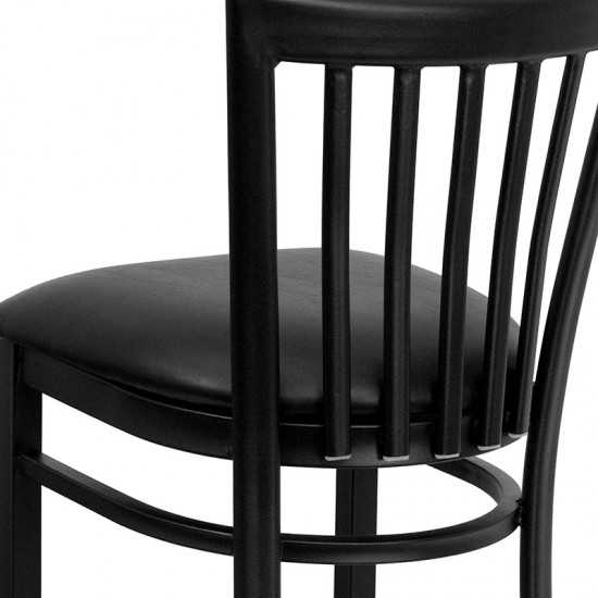 Black School House Back Metal Restaurant Barstool - Black Vinyl Seat