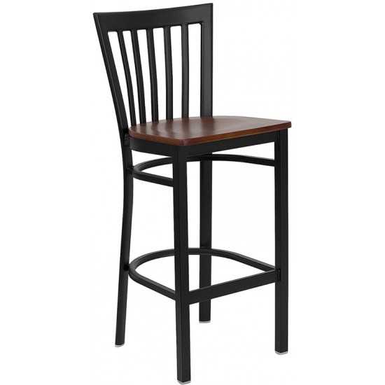 Black School House Back Metal Restaurant Barstool - Cherry Wood Seat