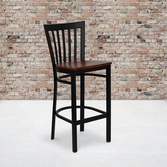 Black School House Back Metal Restaurant Barstool - Cherry Wood Seat