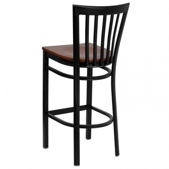 Black School House Back Metal Restaurant Barstool - Cherry Wood Seat