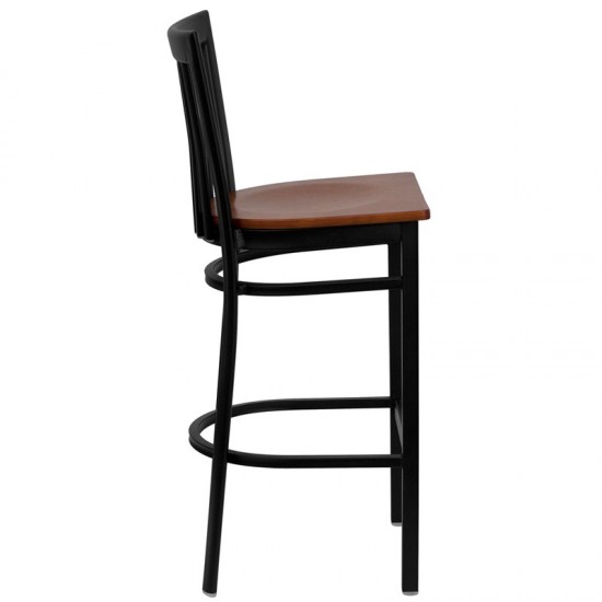Black School House Back Metal Restaurant Barstool - Cherry Wood Seat