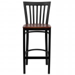 Black School House Back Metal Restaurant Barstool - Cherry Wood Seat