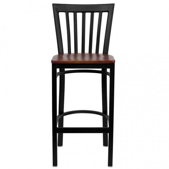 Black School House Back Metal Restaurant Barstool - Cherry Wood Seat