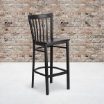 Black School House Back Metal Restaurant Barstool - Walnut Wood Seat