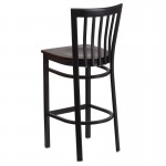 Black School House Back Metal Restaurant Barstool - Walnut Wood Seat