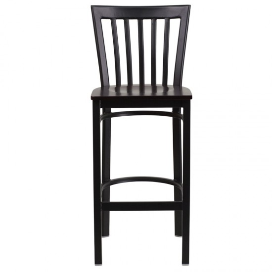 Black School House Back Metal Restaurant Barstool - Walnut Wood Seat