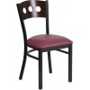 Black 3 Circle Back Metal Restaurant Chair - Walnut Wood Back, Burgundy Vinyl Seat