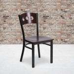 Black 3 Circle Back Metal Restaurant Chair - Walnut Wood Back & Seat