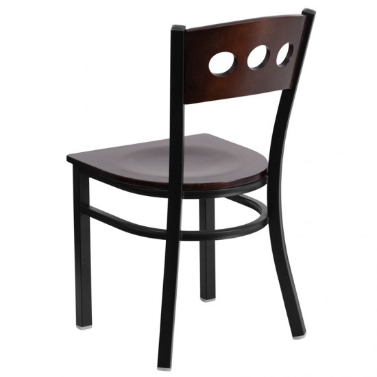 Black 3 Circle Back Metal Restaurant Chair - Walnut Wood Back & Seat