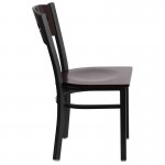 Black 3 Circle Back Metal Restaurant Chair - Walnut Wood Back & Seat