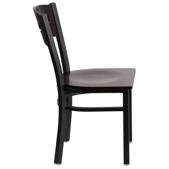 Black 3 Circle Back Metal Restaurant Chair - Walnut Wood Back & Seat