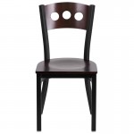 Black 3 Circle Back Metal Restaurant Chair - Walnut Wood Back & Seat