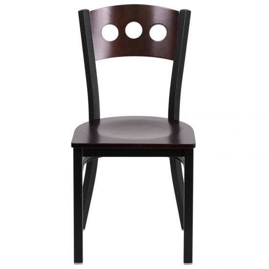 Black 3 Circle Back Metal Restaurant Chair - Walnut Wood Back & Seat