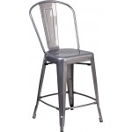 24'' High Clear Coated Indoor Counter Height Stool with Back