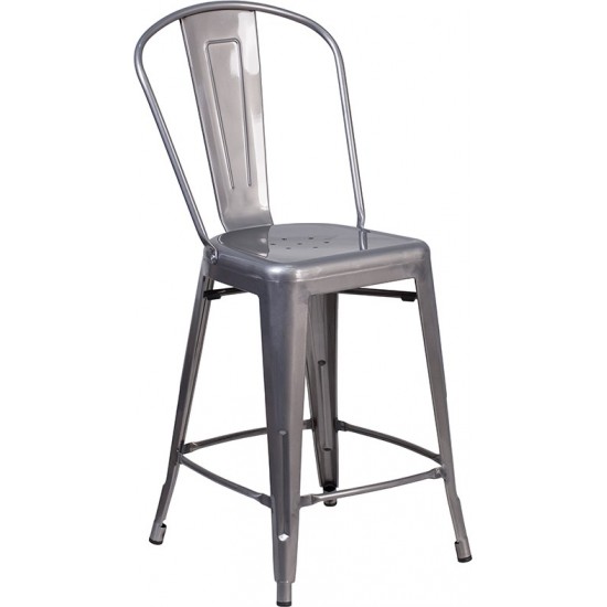 24'' High Clear Coated Indoor Counter Height Stool with Back