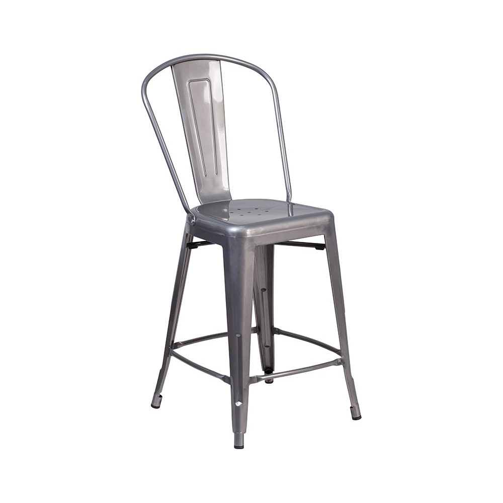 24'' High Clear Coated Indoor Counter Height Stool with Back