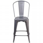 24'' High Clear Coated Indoor Counter Height Stool with Back