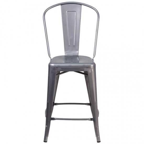 24'' High Clear Coated Indoor Counter Height Stool with Back