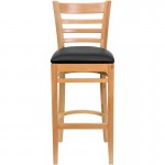 Ladder Back Natural Wood Restaurant Barstool - Black Vinyl Seat