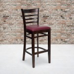 Ladder Back Walnut Wood Restaurant Barstool - Burgundy Vinyl Seat