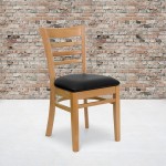 Ladder Back Natural Wood Restaurant Chair - Black Vinyl Seat