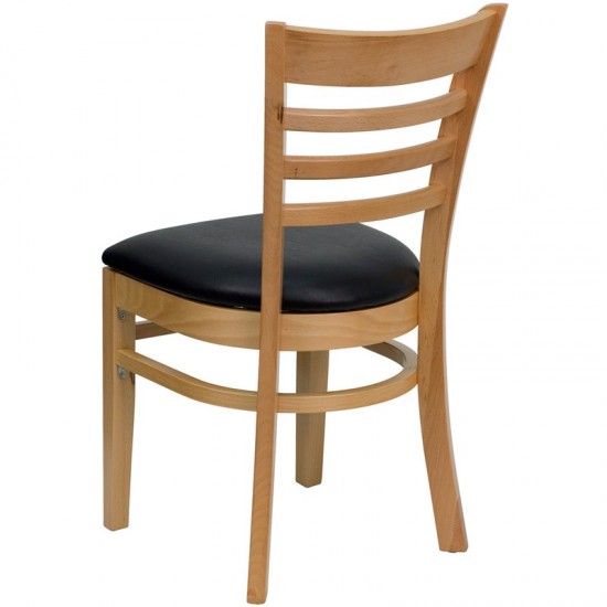 Ladder Back Natural Wood Restaurant Chair - Black Vinyl Seat