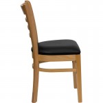 Ladder Back Natural Wood Restaurant Chair - Black Vinyl Seat