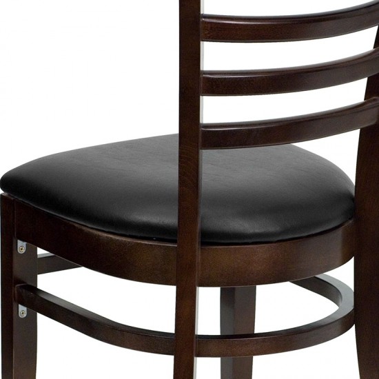 Ladder Back Walnut Wood Restaurant Chair - Black Vinyl Seat