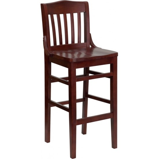 School House Back Mahogany Wood Restaurant Barstool