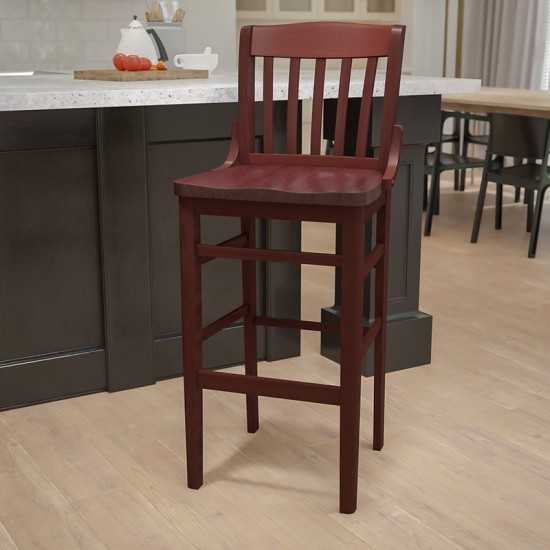 School House Back Mahogany Wood Restaurant Barstool