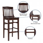 School House Back Walnut Wood Restaurant Barstool