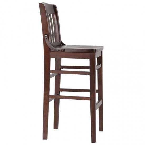 School House Back Walnut Wood Restaurant Barstool