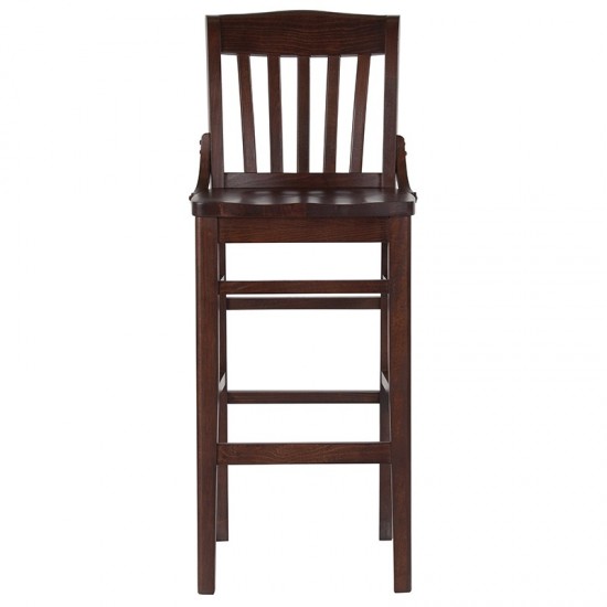 School House Back Walnut Wood Restaurant Barstool