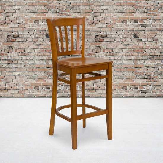 Vertical Slat Back Cherry Wood Restaurant Barstool