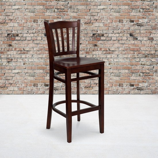 Vertical Slat Back Mahogany Wood Restaurant Barstool